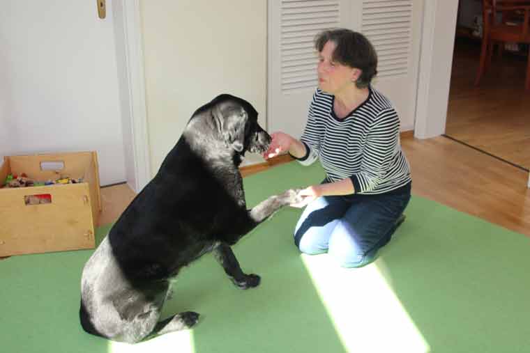 Psychologin Meinzer-Feigenbutz mit Therapiehund Anton